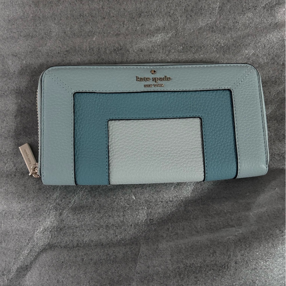 kate spade Colorblock Leather Zip Wallet in Light Blue and Teal